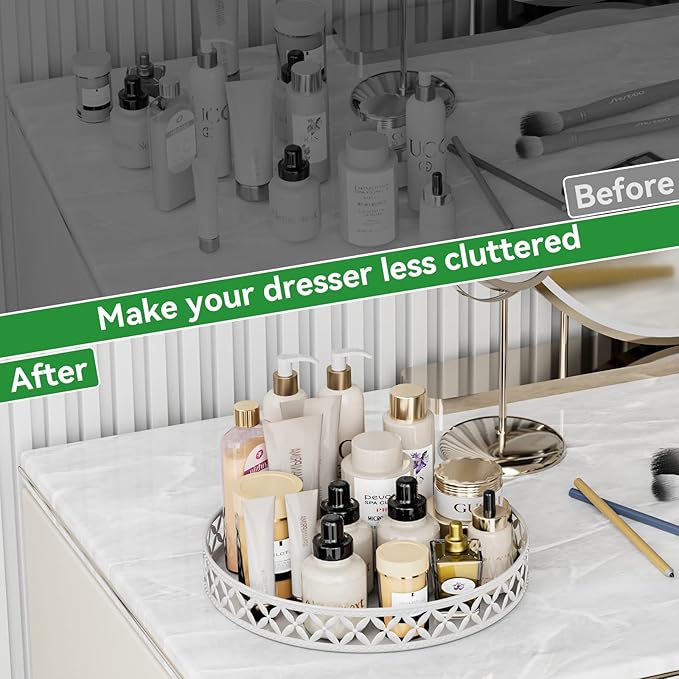 EKNITEY Bathroom Trays for Counter - 11 Inch White Decorative Tray Countertop Cosmetics Vanity Perfume Organizer Storage Tray for Bathroom