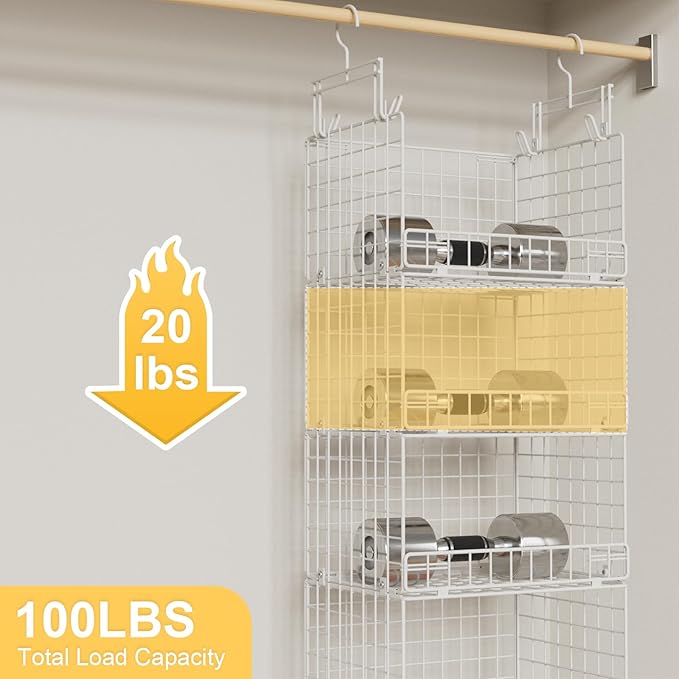 VyGrow 5 Tier Hanging Closet Organizer with Adjustable Dividers, Heavy-Duty Storage Shelves for Clothing, Kitchen, Laundry Room, Extra Large Baskets, 15.7" W x 11.8" D x 51" H, White