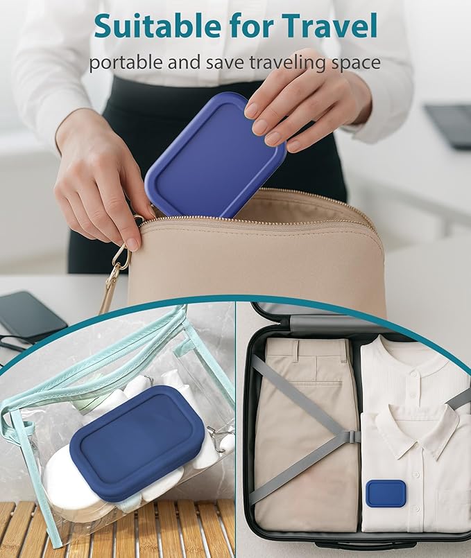 Quatish Solid Shampoo Bar Holder, Large Leakproof Travel Soap Case, Silicone Soap Box with Draining Layer, Enhanced Soap Container, Suitable for Camping, Gym, Bathroom, Outdoor Essentials, Dark Blue