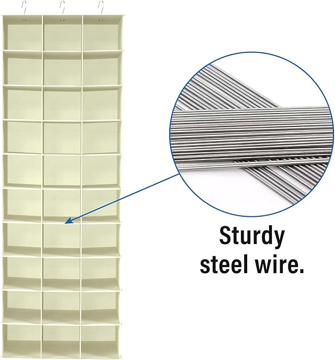 Libeder Hanging Closet Organizers 30 Section Shoe Shelves, Shoe Storage Hanging Shoe Holder, Breathable No-wover Fabric for Shoes, Beige