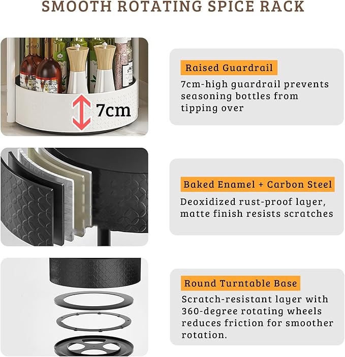 Rotating Spice Rack with Paper Towel Holder, 2 Tier Turntable Lazy Susan, Seasoning Organizer for Kitchen Countertop Cabinet, White