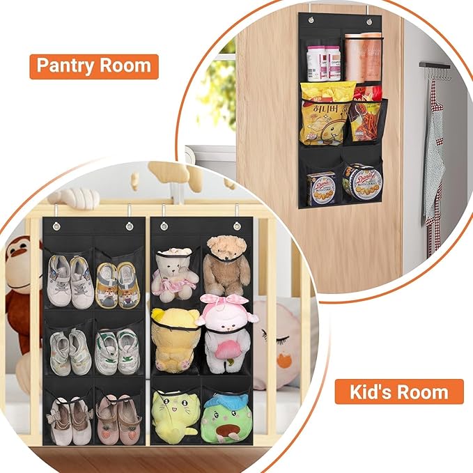 KIMBORA 2 Packs Narrow Over the Door/Wall Shoe Organizer, Small Hanging Shoe Rack for Closet with Clear Mesh Pocket for Bathroom, RV, Pantry, Camping (Black)