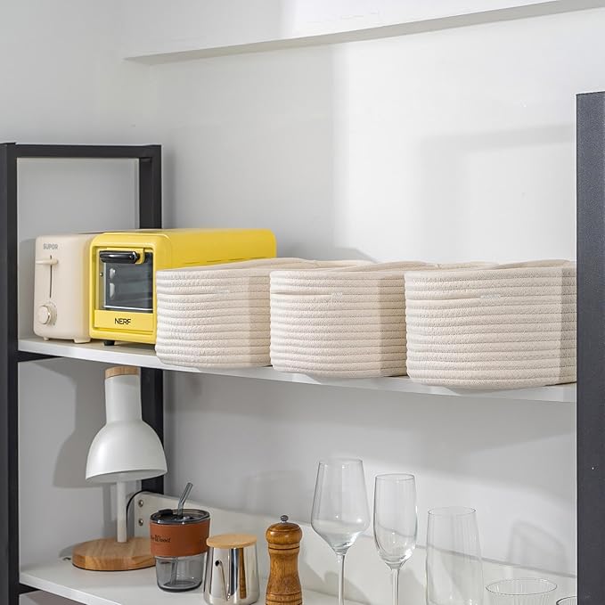CubesLand Cube Shelf Closet Storage Baskets Bins,Woven Basket for Organizing/Storage,Long-lasting &Skin-friendly Toy Storage Basket Bin,Stylish Room Decor Basket,Off White Cotton Rope Basket 2 Packs