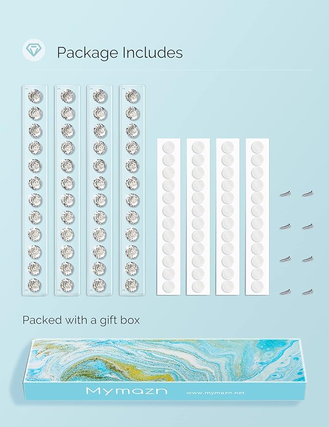 Mymazn 4 Pack Acrylic Necklaces Holder Hanging Jewelry Organizer Wall Mounted Necklace Hangers with 12 Hooks, Clear Jewelry Hangers for Necklace Organizer for Girls Women, Necklace Storage Organizer