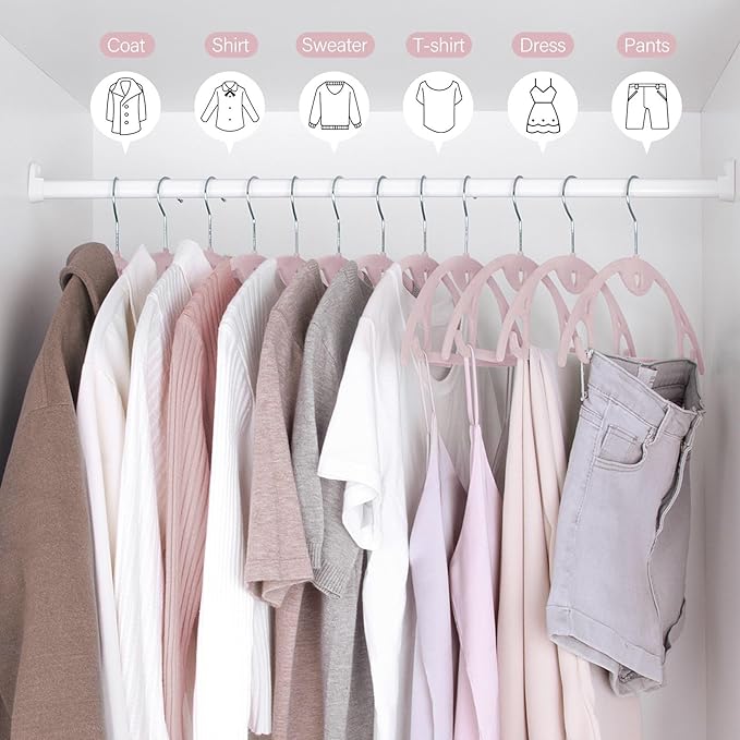 Velvet Hangers 50 Pack: Felt Clothes Hangers Heavy Duty Shirt Sweater Hangers No Shoulder Bump Non Slip Slim Thin Coat Hangers for Closet - Pink Multi