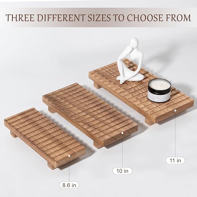 Bathroom Tray Rustic Farmhouse Bathroom Decor Wood Display Stand Riser Kitchen Soap Dish Holder for Vanity, Countertop, Sink, 10 * 4.5 Brown