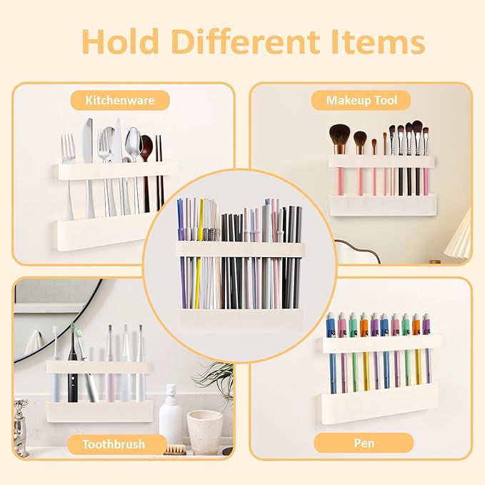 Strong Adhesive Backing Straw Storage Box, Split Type Silicone Straws Dispenser Adjustable Height Straw Holder for Cabinet (White)