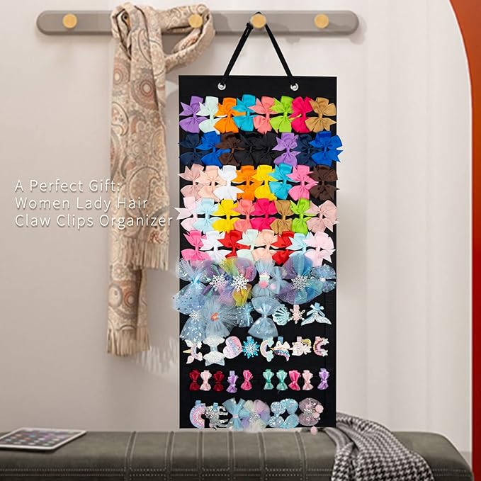Large Hair Clip Organizer for Teen Girls - Claw Clip Storage for Wall, Door, Closet (Black-A)