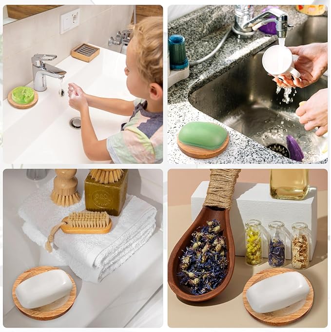 12 Pcs Bamboo Soap Dishes Wooden Soap Tray Soap Holder, Round Soap Dish for Bathroom, Shampoo Bar Holder for Shower Wood Soap Tray for Home Bathroom