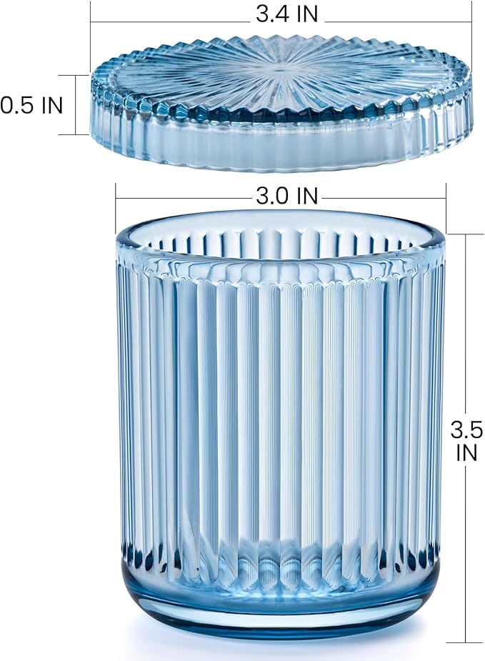 2 Pack Qtip Holder - Apothecary Jars with Lids, Bathroom Organizers and Storage Canister for Cotton Balls,Swabs,Floss Picks,Hair Ties,Clear Glass Vintage Bathroom Decor Jar Set (Blue)