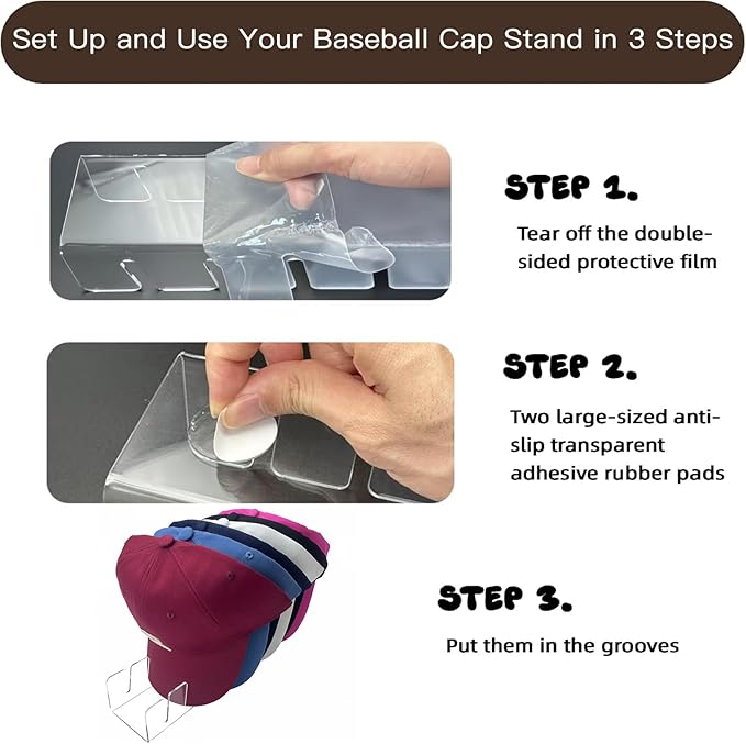 Hat Stands, Holder Organizer for Baseball Caps, 2 Pack Acrylic No-Install Hat Rack for 14 Caps Storage, Hat Organizer Display Stand for Closet, Bedroom, Dresser, Office, Shelf Decoration