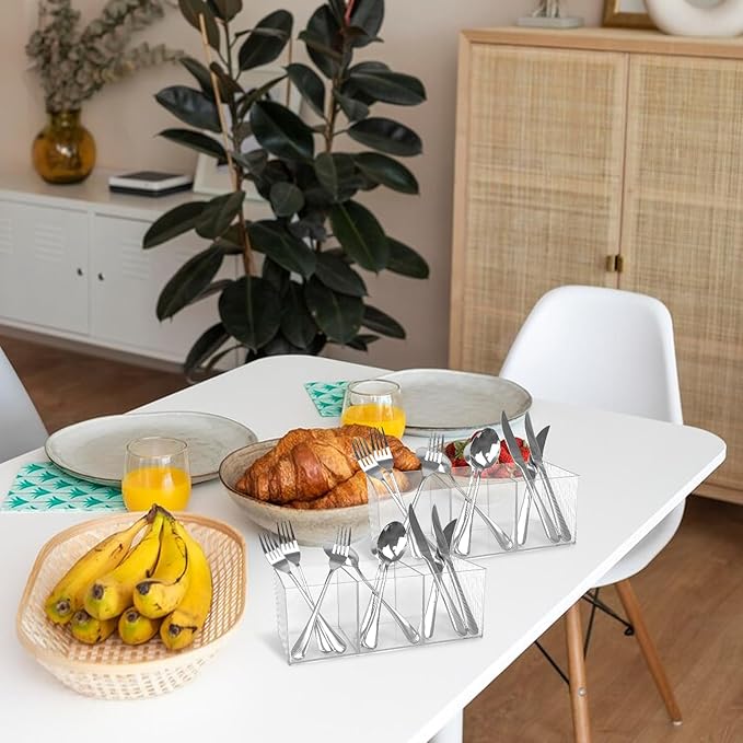 Rainmae Large Cutlery Storage Organizer, Plastic Cutlery Utensil Holder Storage Organizer Caddy for Kitchen Countertop Organization, Holds Fork, Knife, Spoon, Silverware Tableware Storage Box