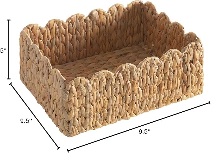Scalloped Basket, Wicker Storage Baskets, Hand Woven Baskets for Shelves,Natural Baskets for Organizing (Water Hyacinth&M-14" L x 10.5" W x 6" H)