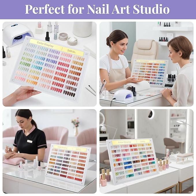 Segbeauty 240 Colors Large Nail Art Display Board Set, Acrylic Fingernail Color Showing Shelf for Displaying and Practice, Nails Stand with False Nail Tips Double Sided Tape Tweezers and Number Labels