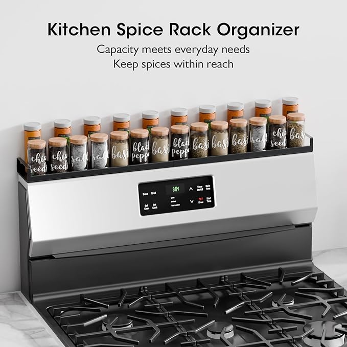 Bumusty 4X Strong Magnetic, 30" Adjustable Oven Shelf Spice Rack Over the Stove, Seasoning Organizer Kitchen Shelves, Matte Black