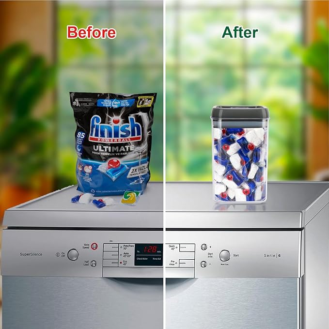 Dishwasher Pod Holder with Lid Laundry Pods Organizer 1.7L Large Capacity Airtight Food Storage Container, Clear Plastic Pantry Organization