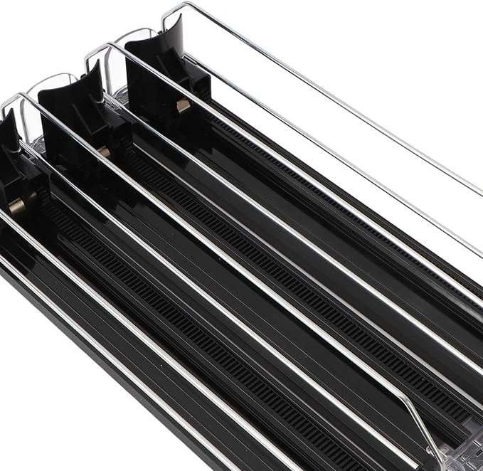 Fridge Can Pusher, Adjustable Drink Dispenser for Soda, Water Bottle Storage Organize with Glide, Holds Various Beverages for Vending Machine, Refrigerator, Supermarket (Black)