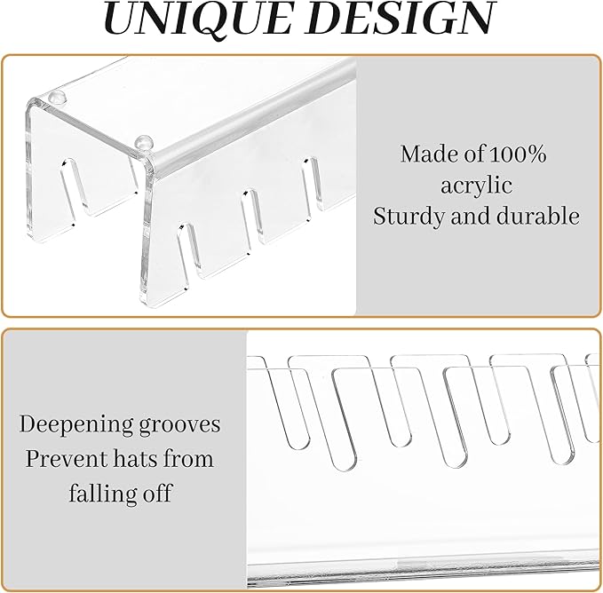 Hat Organizer 2 Pcs Hat Stand for Baseball Caps No Install Baseball Cap Holder Acrylic Hat Organizer for Baseball Caps for 14 Baseball Caps Hat Rack for Bedroom Closet Dresser (Clear)