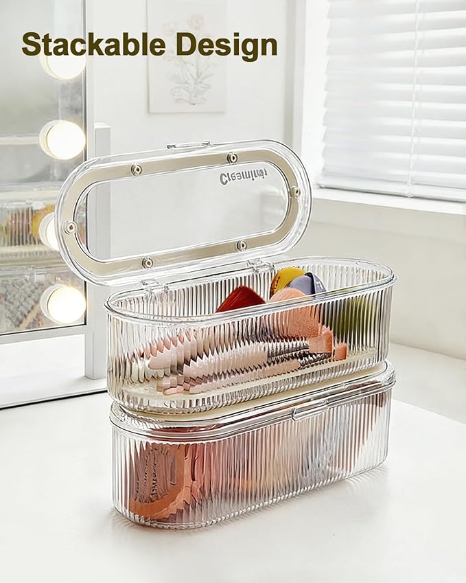 Makeup Brush Holder Organizer, Cosmetic Storage Case with Lid, Clear Acrylic Waterproof Dustproof Organizer for Makeup Sponges, Vanity, Bathroom & Desktop (1 Pack)