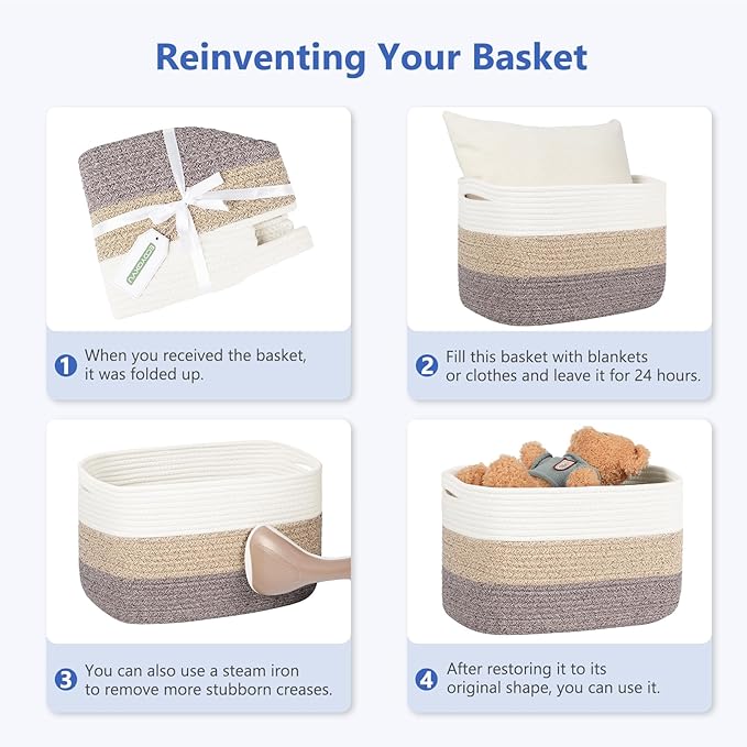 ECDYQXVU Cotton Rope Storage Basket, 15x10x9 Inches, Woven Basket for Shelves, Clothes, Towels, Books, and Laundry, Black (1 Pack)