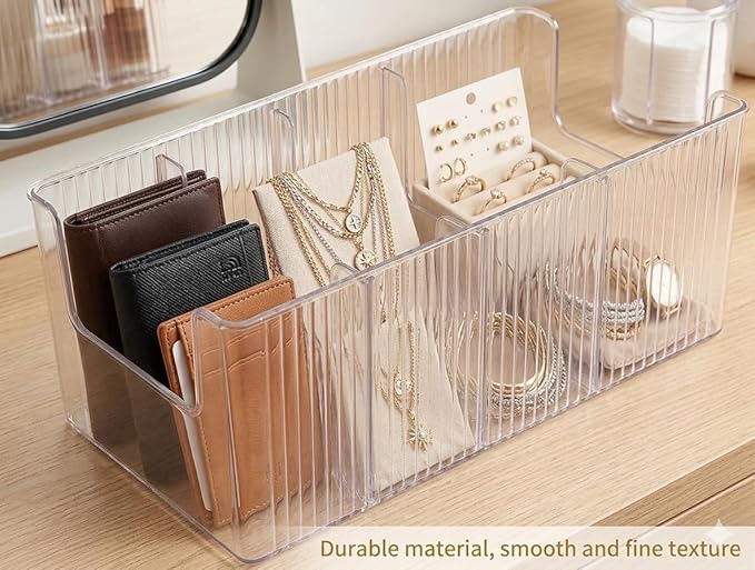 Drawer Organizer for Belt, Tie, Wallet & Accessories | Transparent Belt Storage Box with Removable Dividers – Slim Closet Organizer, Space-Saving Design, Customizable Compartments (1)