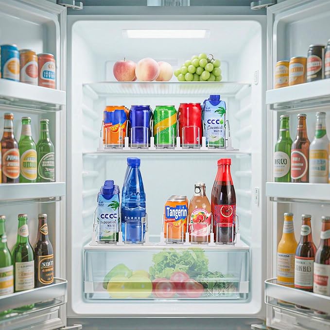 Upgraded Drink Organizer for Fridge,Soda Can Dispenser for Refrigerator,Automatic Self-Pushing Drink Pusher,Space-Saving Fridge Storage,Holds up to 10-15 Cans, 2 Row