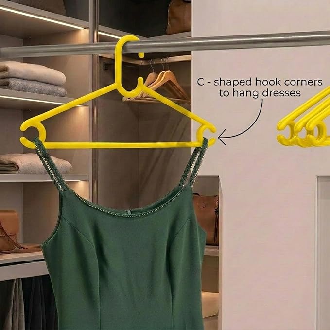 Sturdy Polypropylene Hanger, Pack of 12,Yellow l Cloth Hanger l Dress Hangers l Hanger for Clothes Hanging