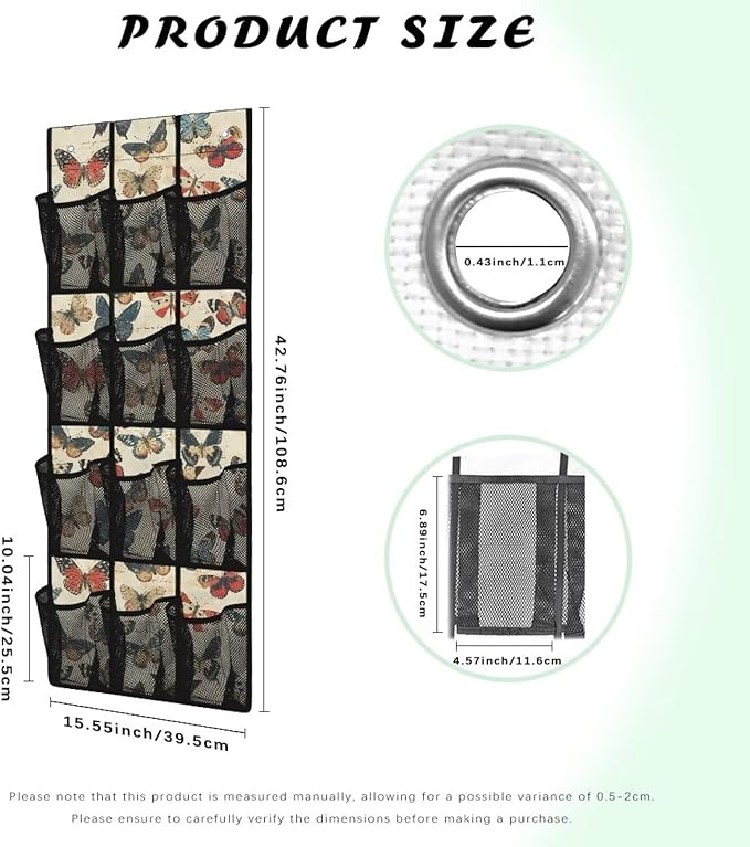 Butterfly Over the Door Shoe Organizer 12 Large Pockets Hanging Closet Organizer Foldable Hanging Shoe Rack for Front Door Entrance