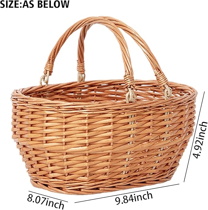 Wicker Picnic Basket with Handle, Kingwillow, (Small Orange-red)