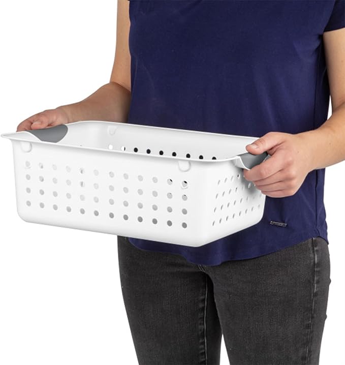 Sterilite 18-Pack Medium Ultra Basket, Open Top Plastic Storage Organizer, White - Classic Baskets for Organizing Countertops, Pantry Shelves, Kitchen Cabinets, Laundry Rooms or Home Offices