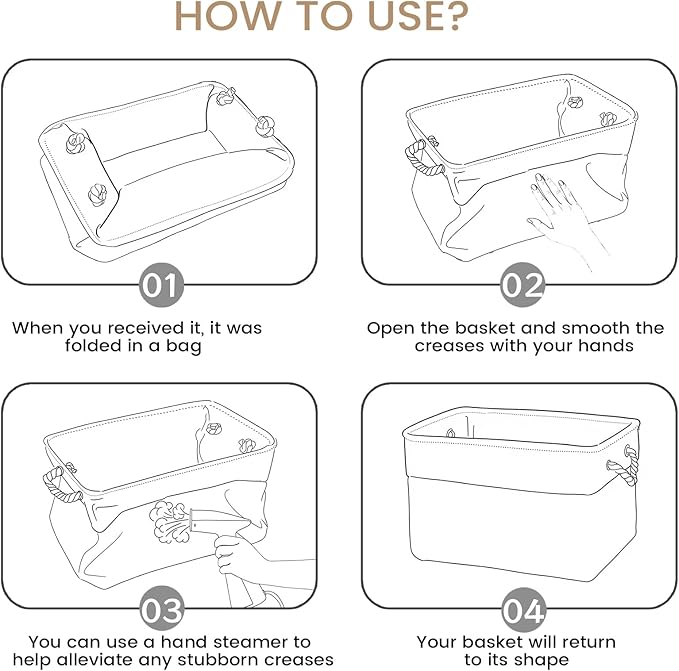 Storage Baskets for Shelves 13.8x9.8x6.7 Inch, Foldable Fabric Storage Bins with Handles, Small Storage Baskets for Organizing Closet, Office, Home Organization (1-Pack, White&Khaki)