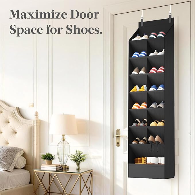 Lifewit 8 Tier Over the Door Shoe Organizer with 15 Large Deep Pockets, Fabric Hanging Shoes Shelf for Closet, Dorm Storage, Fit Up to 16 Pair Shoe Rack Holder for Sneakers, Boots, Black