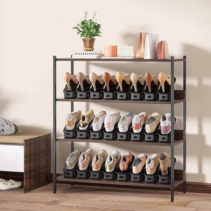 Neprock Shoe Slots Organizer,Shoe Storage Organizer Shoe Rack for Closet Organization,Shoe Slots Organizer De Zapatos Shoe Hoder Space Saver for Entryway(12 Pack)(Black)