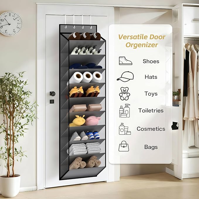 KEEPJOY 10 Tiers Mesh Over Door Shoe Organizer Storage, Hanging Shoe Holder for Door with Large Deep Pockets, Holds 20-30 Pairs of Shoes, Ideal for Sneakers & Boots(Grey)