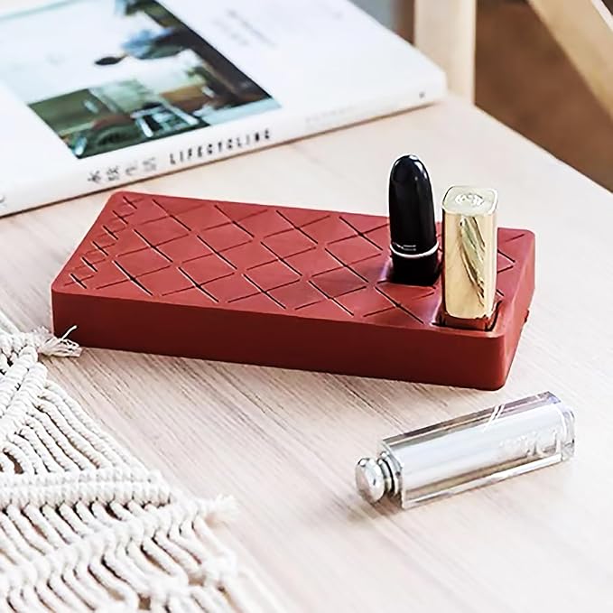 Silicone Lipstick Organizer 18+6 Slots, Lipstick Holder Stand Square Nail Polish Rack for Brush Lip Eye Stick Nail Polish Brushes Eyebrow, Wine Red