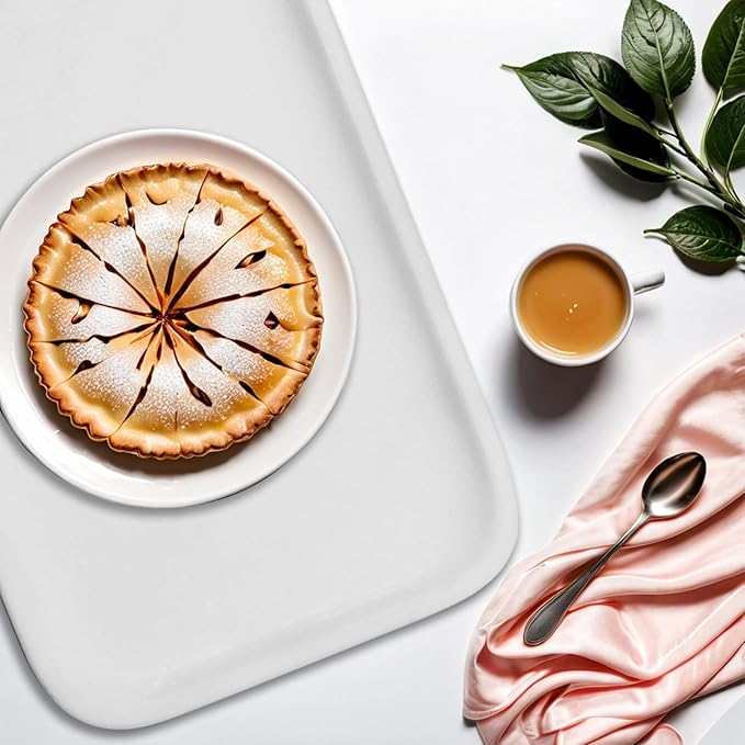 Yew & Tulip 14" x 8.5" Natural Marble Tray for Kitchen, Bathroom, Living Room – Serving/Decorative Vanity Tray for Jewelry, Candles, Decor (Matte White)