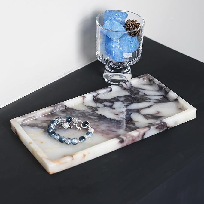 100% Natural Luxury Calaccata Viola Marble Small Hand Towel Tray Holder Organizer, Makeup Bathroom Holder