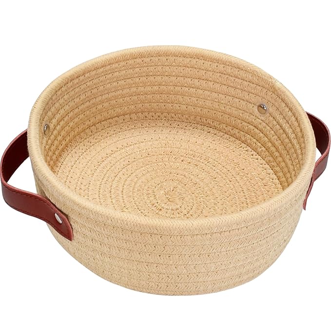 ABenkle Small Storage Basket, Mini Cotton Rope Storage Bin, Cute Tiny Shelf Baskets, Boho Decorative Toy Organizer for Nursery, Spa, Empty Gift Basket - XS, Khaki