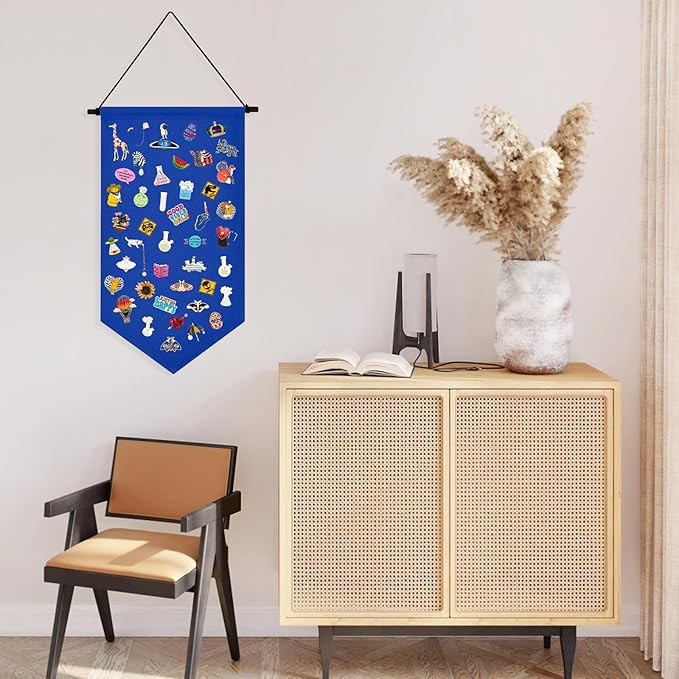 Winmany Wall Hanging Brooch Jewelry Storage Case Canvas Display Stand Enamel Pin Display Banner Holder Earrings Necklace Glitter Pin Collection Organizer (Blue)