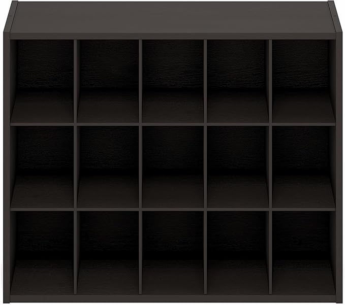 Furinno FANO Shoe Rack, 15-Cube Shoe Organizer, Stackable Shoe Storage, 11.4 x 24.2 x 19.3, for Closet Entryway, Office, Garage, Black Dark Oak