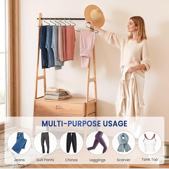 DAMITA Open Ended Pants Hangers - Non Slip Heavy Duty Metal Hangers 15 Pack - Space Saving Jeans Trousers Blanket Organizer for Closet - 7 lbs Load Capacity Rubber Coating Black
