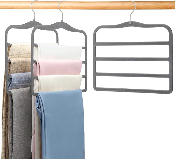 Closet Organizers and Storage,Pants Hangers Space Saving,Velvet Hanger for Organization and Storage,Dorm Room Essentials for College Students Girls,Home Organization Scarf Jeans Hangers-2 Pack