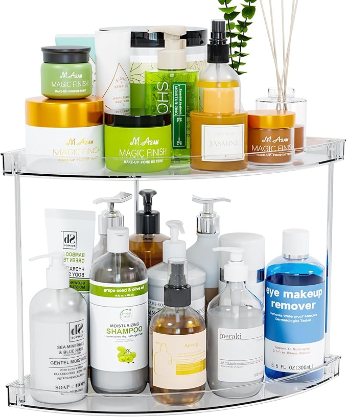 Yieach 2 Tier Corner Bathroom Counter Organizer,Clear Bathroom Organizers and Storage,Acrylic Bathroom Counter Shelf and Perfume Holder for Skin Care,Makeup,Toiletry Products and Perfume Organizer