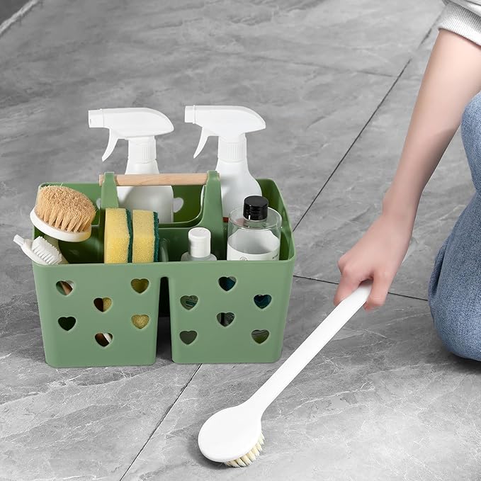 Anyoifax Portable Shower Caddy Plastic Shower Basket Organizer Divided Bathroom Caddy Storage Cleanning Caddy Tote with Handle for College, Dorm Room, Kitchen, Green