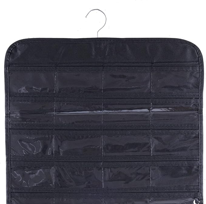 Bloss Hanging Jewelry Organizer, 2 Sided 80 Pocket Jewelry Chain Storage Bag 2 Layer of Fabric Jewelry Organizer for Necklace Bracelet Earring Ring Chain, Earring Holder - Black