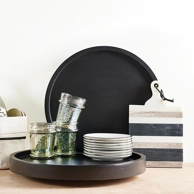 Santa Barbara Design Studio Mango Wood Lazy Susan for Table Top Turntable Charcuterie Board Serving Tray, 15.75" D x 2" H, Black