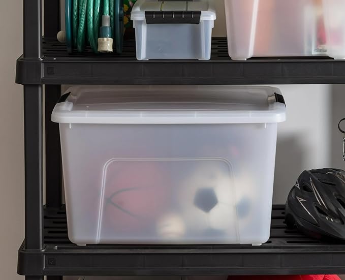 53 Qt. Plastic Storage Bins with Lids, White, Latching, Stackable, Totes