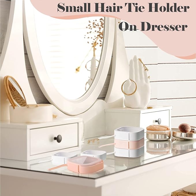 Hair Tie Organizer, 6 Pcs Small Portable Travel Storage Holder Qtip Dispenser for Hair Tie Accessories, Small Items Holder Containers for Home Office Outdoor Travel Organizer, Pink&White