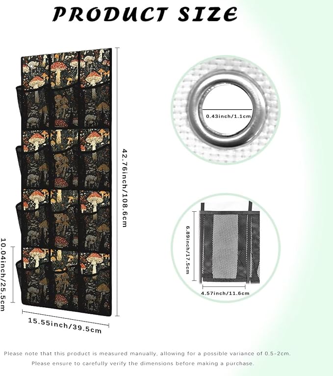 Mushrooms Over The Door Shoe Organizer 12 Pockets Wall Hanging Storage for Office Black Door Hanger Organizer Mesh Fabric Shoe Holder Hanger