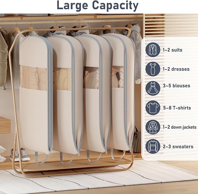 DIMJ 2 Pack 54" Space Saving Garment Bags for Hanging Clothes With Compression Zipper Carry Handles and Window, Washable Suit Bag for Dress, Clothes, Coats, Down Jacket, Closet Storage, Moving, Travel